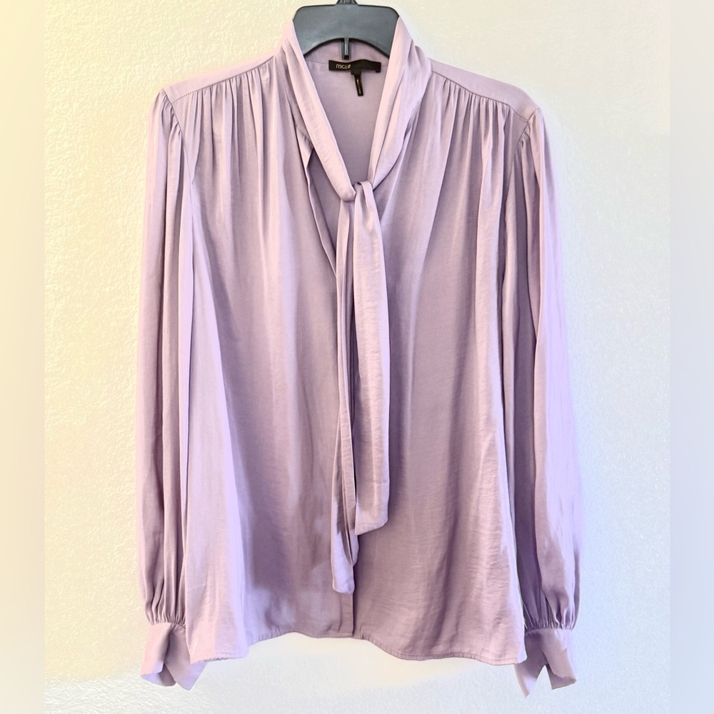 Maje Lavender Tie-Neck Long-Sleeve Blouse